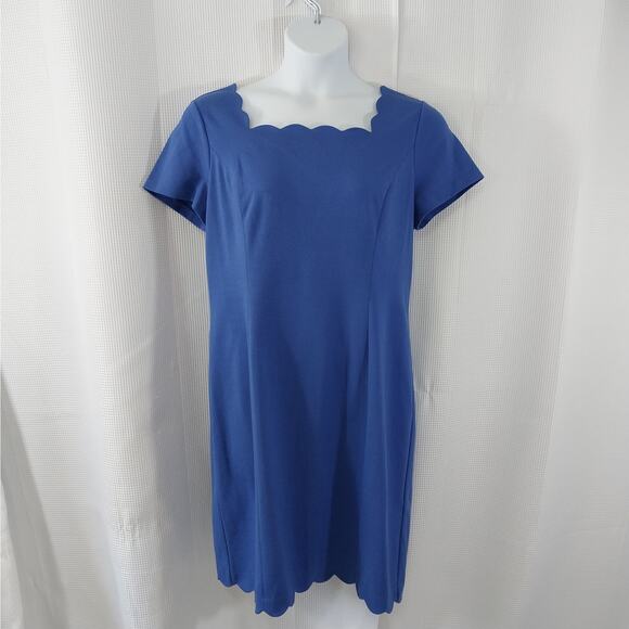NWOT! TALBOTS! TRUE MARINE BLUE SCALLOPED NECK & HEM SHIFT STYLE DRESS! SZ 16 - Picture 2 of 10